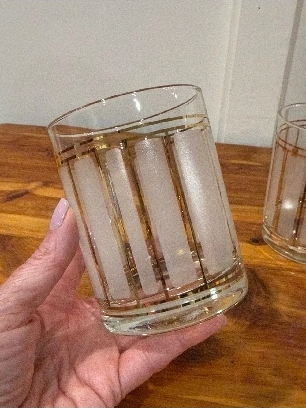 Culver ServeMates White and Gold Stripe Double Old Fashion Glasses Set of 2